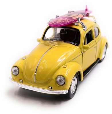 VW Käfer Beetle Hardtop Modellauto Auto Surf Gelb Maßstab 1:34 (lizensiert)