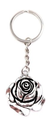 Schlüsselanhänger Keychain Silber Metall Rose Blume Blüte Anhängera