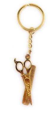 Schlüsselanhänger Keychain Golden Metall Anhänger Schere Stylist Friseur Kamm