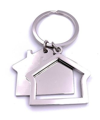 Doppel Haus Eigenheim Schlüsselanhänger Keychain Silber Metall