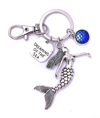 Dreaming of the Sea Meerjungfrau Schlüsselanhänger Keychain Silber aus Metall
