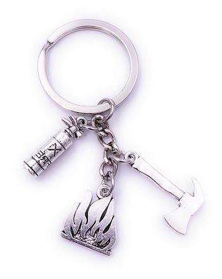 Feuerlöscher Axt Feuer Tripple Schlüsselanhänger Keychain Silber Metall