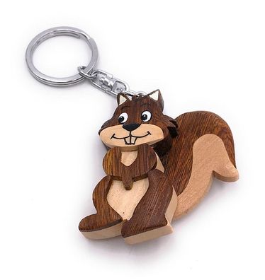 Handmade Holz Schlüsselanhänger Biber Eichhörnchen buschiger Schwanz Nagetier
