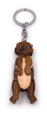 Handmade Holz Schlüsselanhänger Biber stehend grinsend Nagetier Säugetier