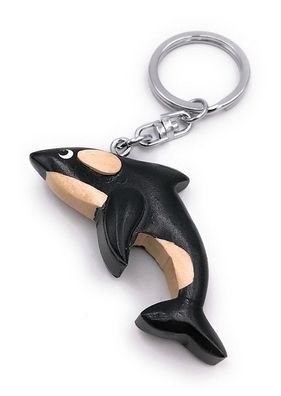 Handmade Holz Schlüsselanhänger Delfin Delphin schwarz Pottwal Säugetier Wasser