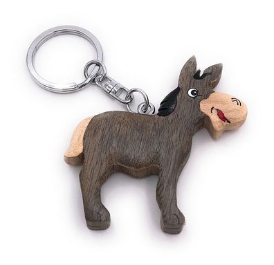 Handmade Holz Schlüsselanhänger Esel Tier Hausesel Lasttier Pferdeart Anhänger