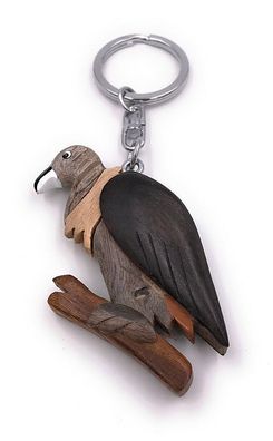 Handmade Holz Schlüsselanhänger Geier Vogel Greifvogel Rabengeier auf Ast