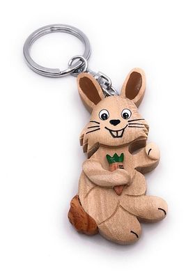 Handmade Holz Schlüsselanhänger Hase Hoppler Klopfer Kaninchen mit Kartotte