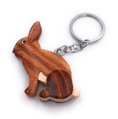 Handmade Holz Schlüsselanhänger Hase Hoppler Klopfer Kaninchen Rammler Anhänger
