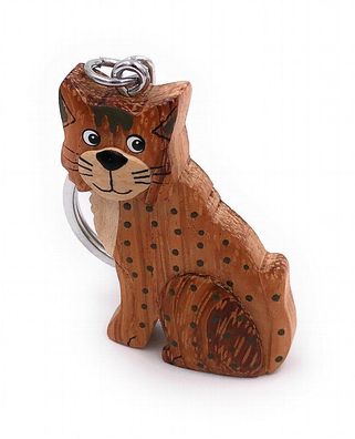 Handmade Holz Schlüsselanhänger Katze gepunktet Haustier Hauskater Kater
