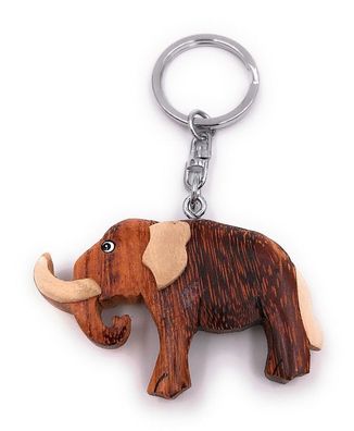 Handmade Holz Schlüsselanhänger Mammut Tier Elefant Stoßzähne Säugetier Afrika