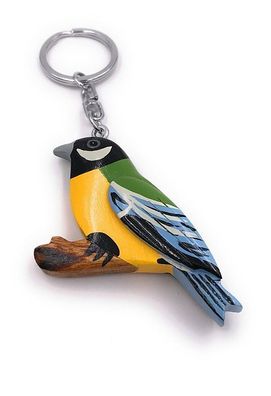 Handmade Holz Schlüsselanhänger Meise auf Ast Vogel Singvogel Piepmatz Anhänger