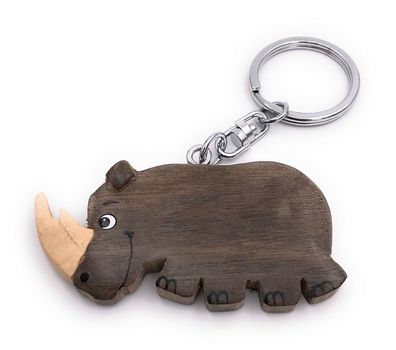 Handmade Holz Schlüsselanhänger Nashorn Rhinozeros Säugetier Tier