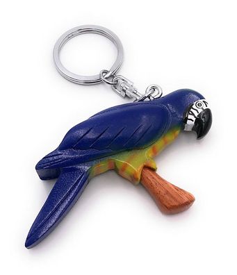Handmade Holz Schlüsselanhänger Papagei Nymphensittich blau Sittich Vogel