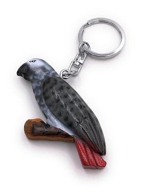 Handmade Holz Schlüsselanhänger Papagei Nymphensittich schwarz Sittich Vogel