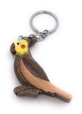 Handmade Holz Schlüsselanhänger Papagei Vogel Sittich Zuchtvogel Kakadu gelber