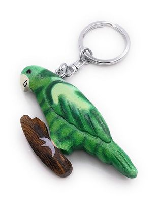 Handmade Holz Schlüsselanhänger Papagei Wellensittich grün Sittich Vogel