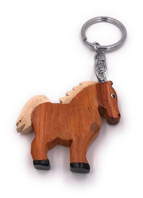 Handmade Holz Schlüsselanhänger Pferd Pony dunkel Nutztier Bauernhof Ross