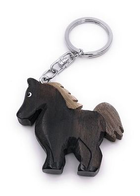 Handmade Holz Schlüsselanhänger Pferd Pony schwarz Nutztier Bauernhof Ross