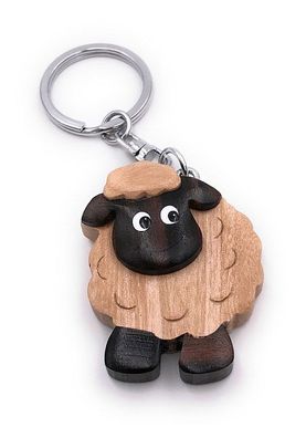 Handmade Holz Schlüsselanhänger Schaf Mufflon dunkel Tier Wollschaf Anhänger