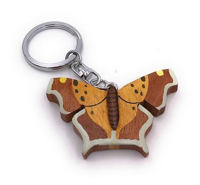 Handmade Holz Schlüsselanhänger Schmetterling Falter hell Insekt Anhänger