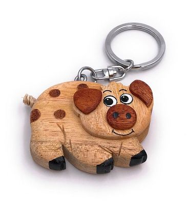 Handmade Holz Schlüsselanhänger Schwein Glücksbringer Neujahr Prosit Hausschwein