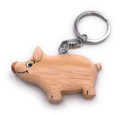 Handmade Holz Schlüsselanhänger Schwein Glücksbringer Tier Hausschwein Anhänger