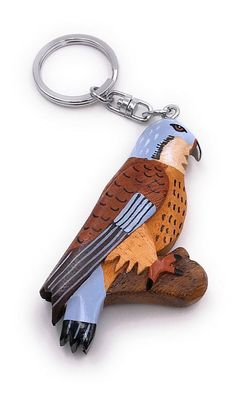 Handmade Holz Schlüsselanhänger Vogel Papagei Wellensittich blau braun