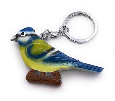 Handmade Holz Schlüsselanhänger Vogel Papagei Wellensittich blau grün Zuchtvogel