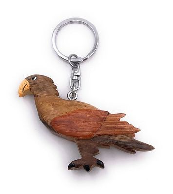 Handmade Holz Schlüsselanhänger Vogel Papagei Wellensittich braun Zuchtvogel