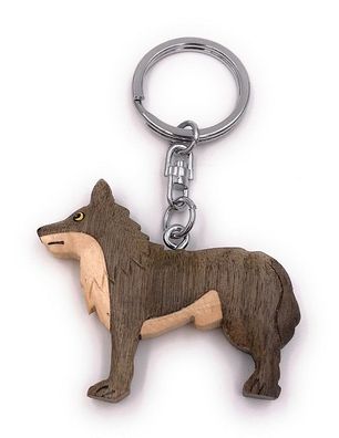 Handmade Holz Schlüsselanhänger Wolf Tier Raubtier Hund Rudeltier Huftier Anhäng