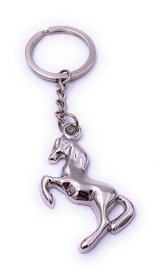 Pferd reiten Springend mit Mähne Schlüsselanhänger Keychain Silber Metall
