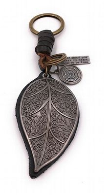 Schlüsselanhänger Blatt Laub Baum Leder silber bronze Anhänger Keychain