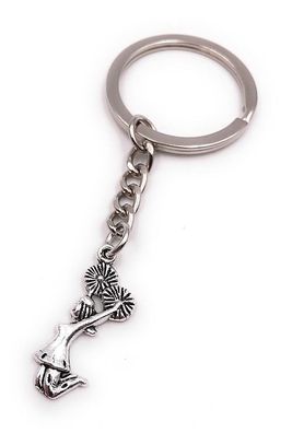 Schlüsselanhänger Cheerleader Pompon Tänzerin anfeuern silber Anhänger Keychain