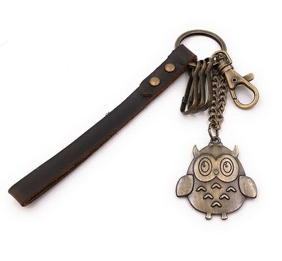 Schlüsselanhänger Eule mit großen Augen Vogel bronze Leder Anhänger Keychain
