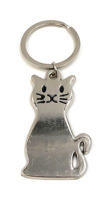 Schlüsselanhänger Flache Katze Cat Silber Metall Anhänger Charm