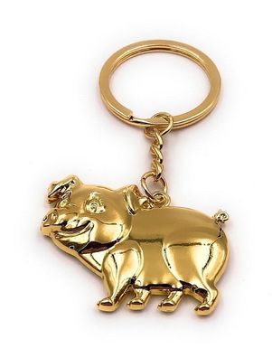 Schlüsselanhänger Glücksschwein Schweinchen Silvester Symbol gold Anhänger Chain