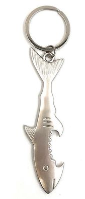 Schlüsselanhänger Hai Fisch Weißer Hai Flaschenöffner Silber Metall Anhänger Cha