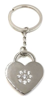 Schlüsselanhänger Herz mit Kristallen in der Mitte Silber Metall Anhänger Charm