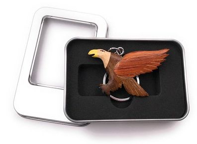 Schlüsselanhänger Holz Adler Eule Vogel Greifvogel Anhänger in Geschenkbox