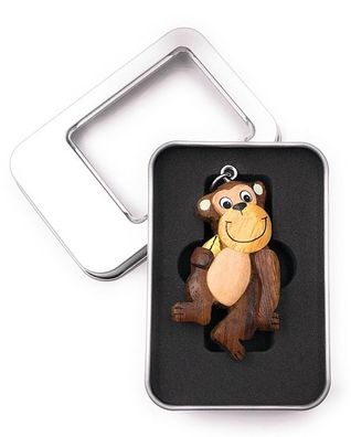 Schlüsselanhänger Holz Affe mit Banane Äffchen Jungel Anhänger in Geschenkbox