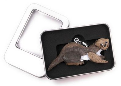 Schlüsselanhänger Holz Biber Otter Säugetier Nagetier Anhänger in Geschenkbox
