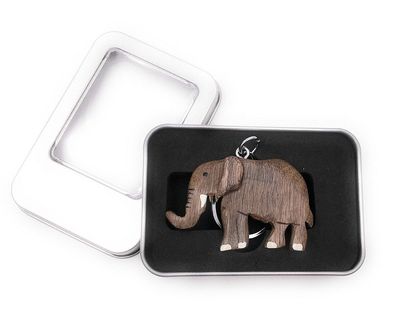 Schlüsselanhänger Holz Elefant Rüsseltier Landtier Dickhäuter in Geschenkbox