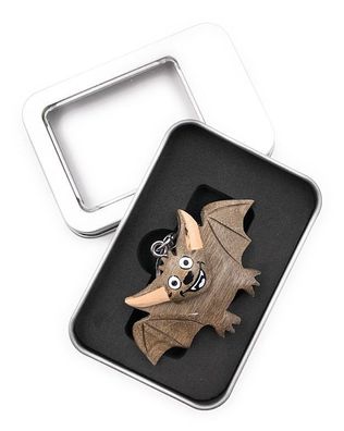 Schlüsselanhänger Holz Fledermaus fliegend Tier Säugetier Vampir in Geschenkbox