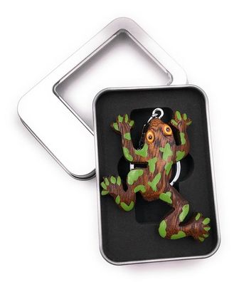 Schlüsselanhänger Holz Frosch Kröte giftig gepunktet Amphibie Lurch Geschenkbox