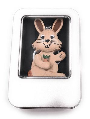 Schlüsselanhänger Holz Hase Hoppler Klopfer Kaninchen mit Kartotte Geschenkbox