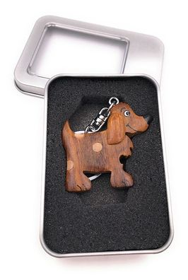 Schlüsselanhänger Holz Hund Haustier Vierbeiner Rüde Familie in Geschenkbox