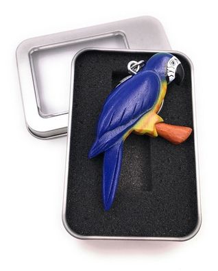 Schlüsselanhänger Holz Papagei Nymphensittich blau Vogel Kakadu Geschenkbox