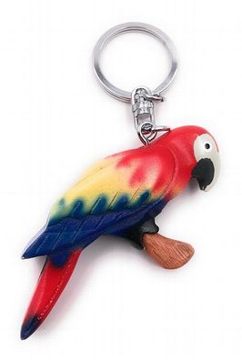 Schlüsselanhänger Holz Papagei Vogel Sittich Zuchtvogel rot in Geschenkbox