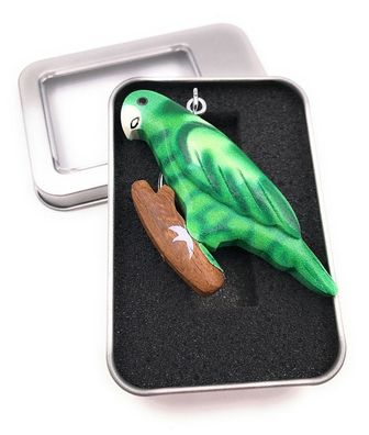 Schlüsselanhänger Holz Papagei Wellensittich grün Sittich Vogel Geschenkbox